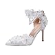 STARSHINE RESPLENDENT Weißes Chiffon Kristall Schmetterling Fransen Armband Absatz hohe Schuhe Spitze Perle Spitze Stiletto Sandalen Frauen