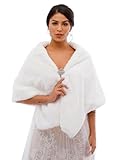 Yalice Women's Wedding Faux Fur Shawl and Wraps Bridal Fur Stole Cape Fur Scarf for Bride and Bridesmaids (White)