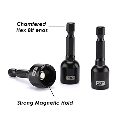 Image of MIXPOWER 9 Piece Impact Ready Magnetic Nut Driver Bit Set, SAE, 1 /4 inch to 1 /2 inch, 48mm Length, Alloy Steel, 1 /4 inch Magnetic Hex Nut Driver Set