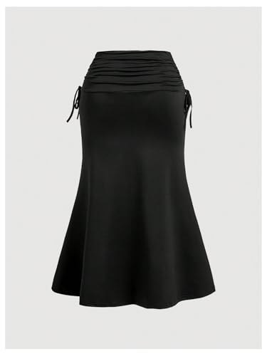 Verdusa Women's Plus Size Drawstring Ruched Maxi Skirt High Waisted Fishtail Bodycon Skirts2