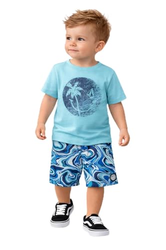 Volcom Baby Boys Swimsuit Set – 2‑Piece Short‑Sleeve Rash Guard & Swim Trunks