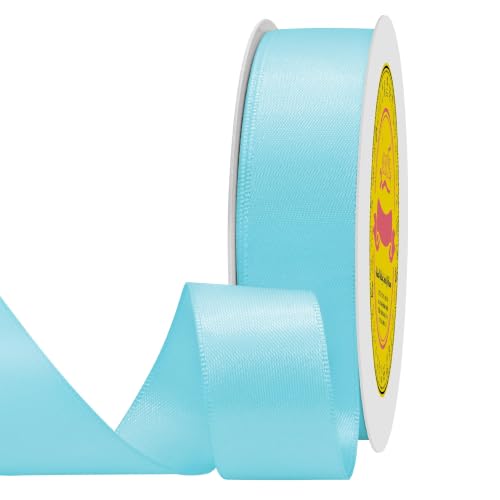 Image of Double Face Blue Topaz Satin Ribbon 7 /8 Inch x 25 Yards Polyester Ribbon for Gift Wrapping Easter Weddings Party Decorations Hair Bows Invitations
