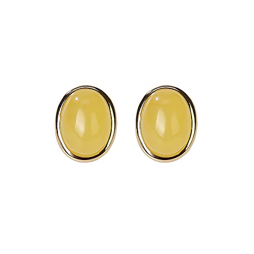 Boucles d'oreilles ambre argent sterling pendantes ovales jaunes