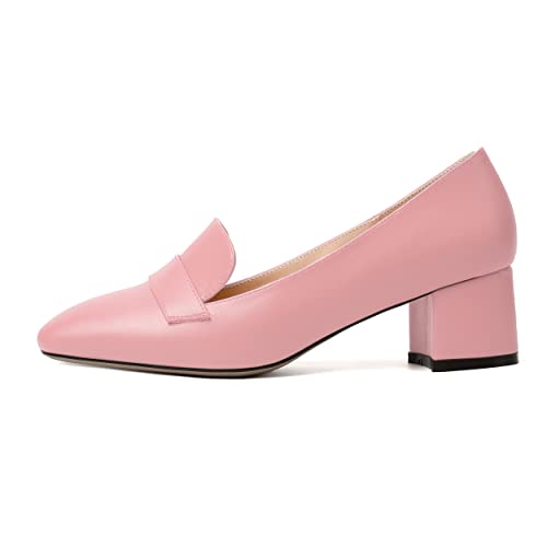 Image of MODENCOCO Womens Square Toe Slip On Comfortable Casual Matte Work Chunky Low Heel Loafers Shoes 2 Inch