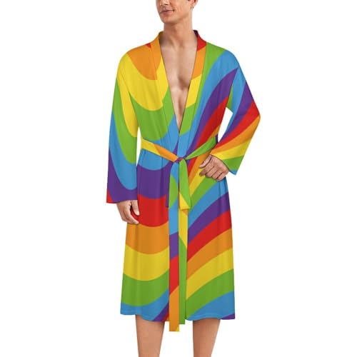 Magic Rainbow Opt Art Mens Robe Long-sleeve Spa Bathrobe Lightweight Nightgown Sleepwear for Shower Bath