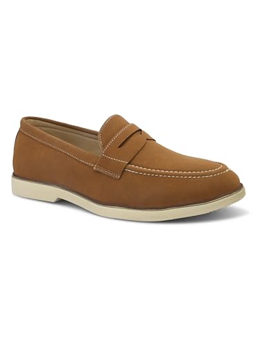 Image of STANPHORD Men Suede Formal Loafer Shoes | Round Toe Slip-On Moccasins | PU Leather Cushioned Anti-Slip | Office Party Business Casual Wear (TPSG 7086)