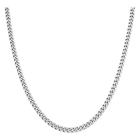 AmyRT 3.8mm Stainless Steel Hip Hop Curb Chain Necklace Cubic Cuban Link Silver Chain for Men Women 18" Cover