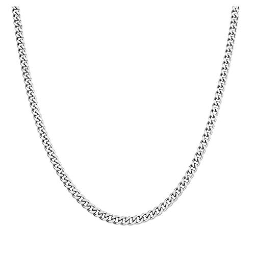 AmyRT 3.8mm Stainless Steel Hip Hop Curb Chain Necklace Cubic Cuban Link Silver Chain for Men Women 16