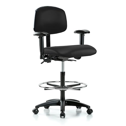 Image of Perch Multi-Task Office Chair with Adjustable Armrests and Foot Ring | High Bench Height 24-33.5 inch | Black Fabric