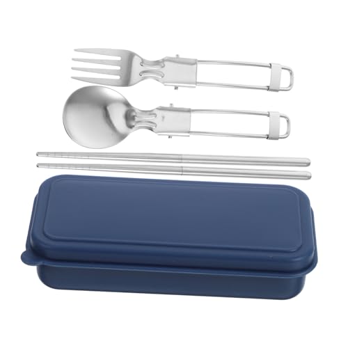 COLLBATH 1 Set Reusable Stainless Steel Utensil Set Portable Folding Cutlery with Case for Camping Hiking Travel Includes Spoon Fork Chopsticks Easy to Clean Design