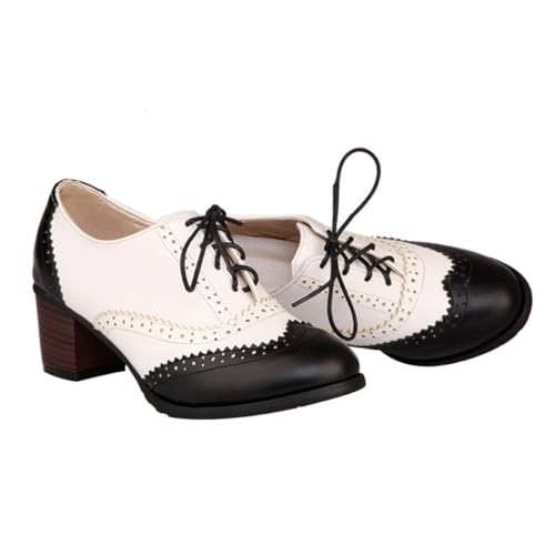 Chaussures à talons hauts brogues lacées noires en taille 40 pour femmes