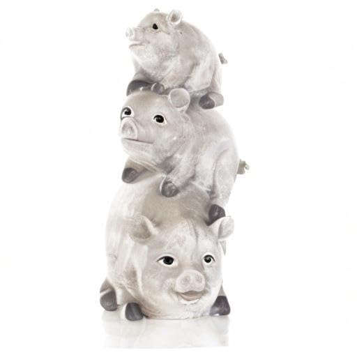 Statuette de jardin cochons en résine aspect pierre gris clair - 6