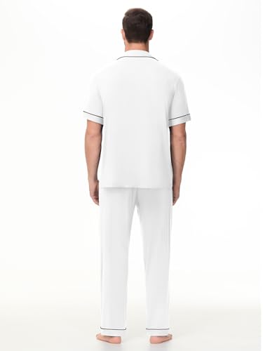 Image of Mens Pajamas Set Short Sleeve Sleepwear Button Down Loungewear Set Soft Modal 2Pcs Pj Set with Pockets S-3XL
