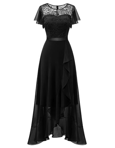 Image of BeryLove Formal Long Dresses for Women Wedding Guest Cocktail Bridesmaid | Airy Lace & Chiffon Evening Gown, Flutter Sleeve, Ideal for Mother of the Bride, Prom, Homecoming Party & Semi-Foraml Events