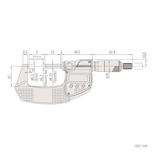 MITUTOYO Digital Outside Micrometer Series 293 without Data Output IP65, Measuring Range 0-25 mm, 1 Piece, 293-240-30