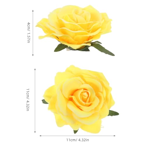 CALLARON 4Pcs Rose Hairpin Red Hair Clip 11x4cm Pins Fabric Floral Clips Floral Brooch Hair Accessories for Women(Yellow) - Image 2