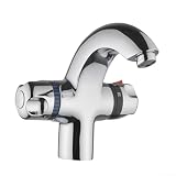 Kupfer Thermostat-Mischbatterie, Verdeckter Waschtischarmatur mit G1/2 Sanitärarmatur, Wandmontage Spültischarmatur für Küche, Präzise Steuerung, Chrom Finish Wasserhahn, Modernes Design