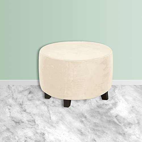 Highdi Ottoman Cover Round, Stretch Luxury Velvet Footstool Slipcover, Solid Color Stool Protector Cover with Elastic Bottom, Dustproof Removable Washable Footrest Pouffe Covers (Cream,S) - Cosy Home Interiors Highdi Ottoman Cover Round, Stretch Luxury Velvet Footstool Slipcover, Solid Color Stool Protector Cover with Elastic Bottom, Dustproof Removable Washable Footrest Pouffe Covers (Cream,S) - Image 7