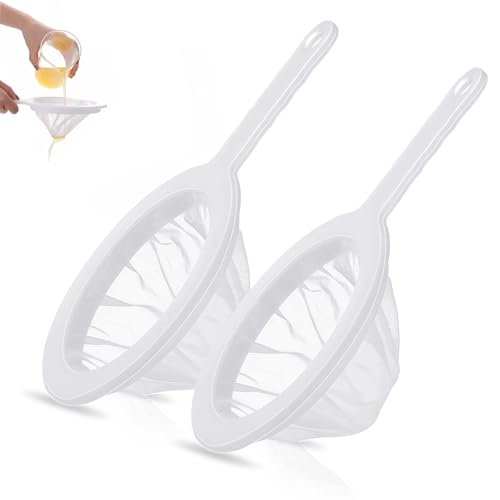 Set of 2 Nylon Fine Mesh Strainers with Handle Hook – 400 Mesh Kitchen Sieve for Soy Milk, Juice, and Coffee