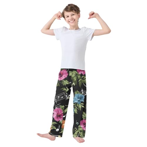ZZXXB Music Note Colorful Flowers Boys Long Pants Soft Trousers Elastic Waist Kids Lounge Bottoms with Pockets S-XL3