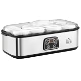 HOMCOM Yogurtera 25W Capacidad 1,44L con 8 Tarros de Cristal 180 ml Plata