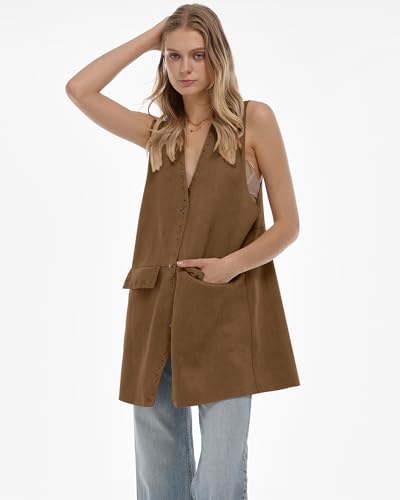 Locachy Women's Vintage Suede Vest Casual Button Down Waistcoat Steampunk Dress with Pockets4