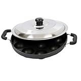 DBY Appam Pan Non Stick Appam Patra 12 Pits Appam Maker Aebleskiver Paniyaram Stuffed Pancakes Poffertjes Pastry Takoyaki Octopus Balls Appachetty with 2 Side Handle And Stainless Steel Lid