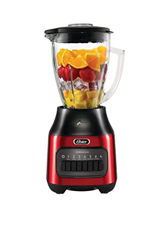 Oster® Licuadora con Vaso de Vidrio, y 6 Velocidades más Pulso, Rojo, BLSTPEG-CPB