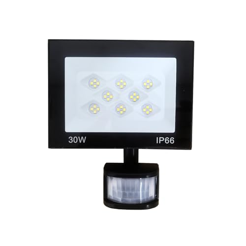 人感センサーライト LEDセンサーライト 投光器 防犯灯 30W 100V 8000ルーメン 明るい 省エネ 6500K 白色 夜点灯 自動点灯/消灯 IP66防水 屋内外兼用 防犯対策 節電対策 PSE認証済み 玄関 廊下 勝手口 ベランダ エクステリア 駐車場 裏口 (30W)