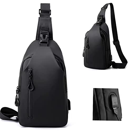 LTLCLZ Sling Crossbody Bag Small Shoulder Backpack for Men，External USB hole design，Waterproof Slim Chest Bags Casual Daypack for Travel Cycling