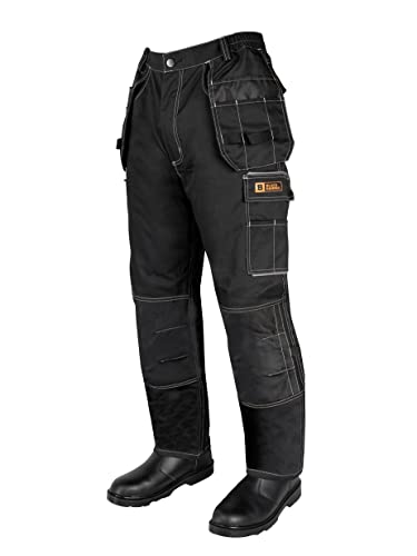 BLACK HAMMER Sicherheitsarbeitshosen für Herren Dienstprogramm Kampf Ladung Hose Elastische Taille Holster Kniepolstertaschen Wasserabweisend Ideale Arbeitskleidung Sublime Schwarz (32W / 31 Regular)