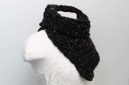 Split Cowl Knit Black Tweed Scarf2