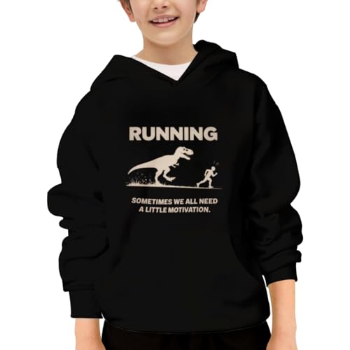 Sometimes Motivation Finds You T-rex Running Fit Hoodies for Teen Girls Boys Lightweight Kangaroo Pocket Sweatshirt