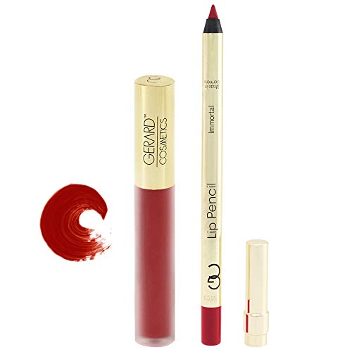 Gerard Cosmetics Hydra Matte Liquid Smudge-Proof IMMORTAL Lipstick & IMMORTAL Lip Pencil Bundle, Long-Lasting Makeup for All-Day Wear