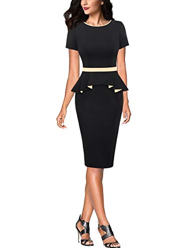 VFSHOW Womens Crew Neck Peplum Slim Wear to Work Business Office Pencil Sheath Dress2