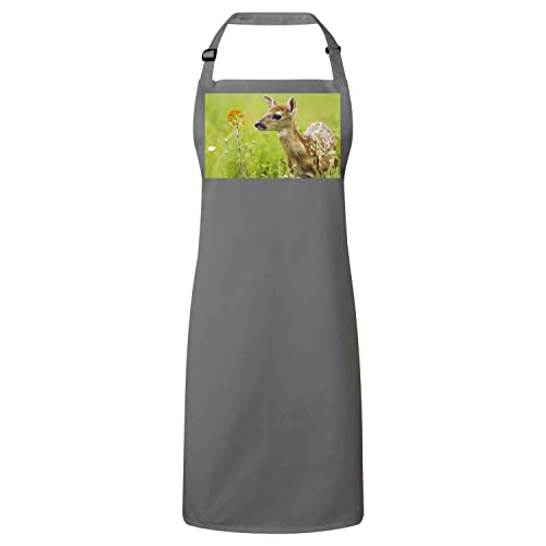 Tablier cuisine gris faon anti-taches imprimé biche bébé pour protéger vos vêtements avec style