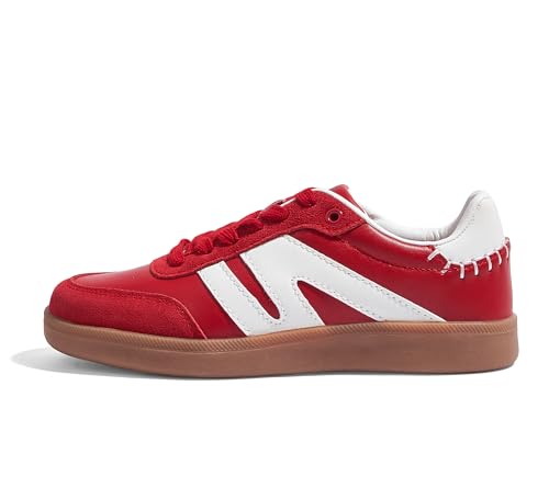 LUCKY STEP Women Classic Retro Gum Sole Fashion Sneakers Casual Tennis Skate Shoe Genuine Leather...