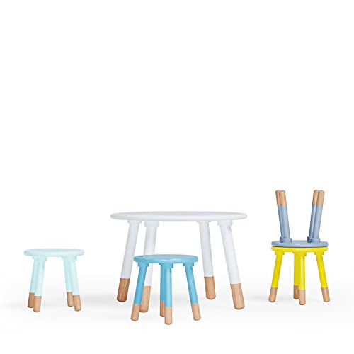 Image of Retro Wooden Mid Century Kids Table and Chair Set - Farmhouse Toddler Table and Chair Set - Kids Circle Table for Kids - Toddler Round Table and Chairs