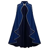 AGCOAH Womens Medieval Cloak Renaissance Victorian Deluxe Stand Collar Velvet Gold Trim Blue Cape for Adult Halloween Cosplay Dress Up 43.3Inch