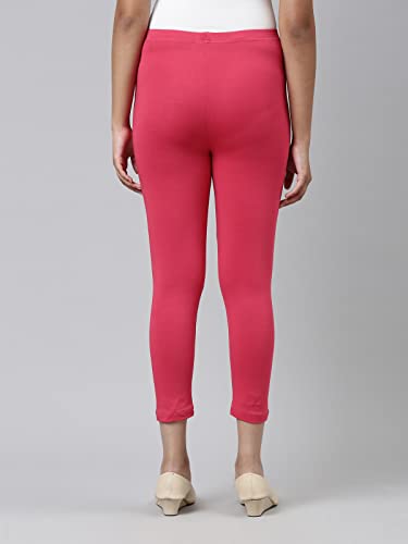Image of GO COLORS Girls Solid Mid Rise Slim Fit Cropped Leggings