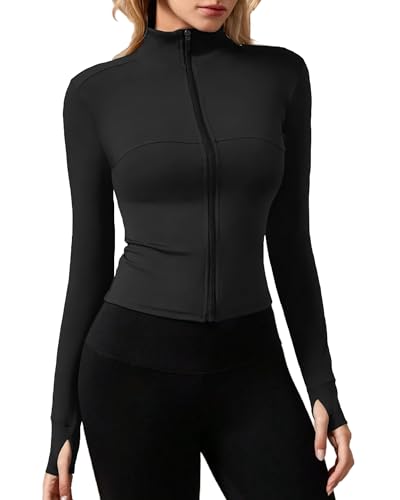 JTSONN Chaqueta Deportiva para Mujer Camiseta Transpirable Ajustada Correr Gym Chaqueta Con Orificios para Los Pulgares Cremalleras Deportivas Chaquetas Parte Superior Yoga Correr Fitness