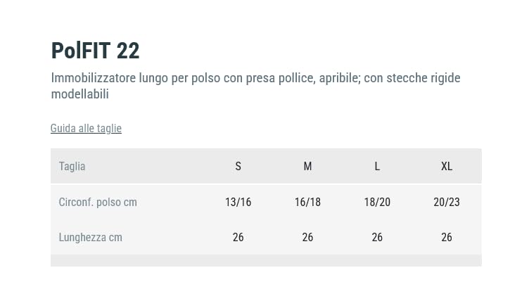 ROTEN POLFIT22 IMMOBILIZZATORE LUNGO PER IL POLSO CON PRESA POLLICE PR2-1122 - CM.26 - APRIBILE - DESTRO MIS. EXTRA-LARGE (Circonf.polso cm. 20-23)