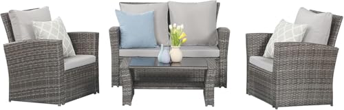 Wisteria Lane 4 Piece Outdoor Patio Furniture Sets, Wicker Conversation