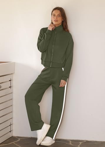 Image of XIEERDUO Lounge Sets for Women 2025 Sweatsuit 2 Piece Outfits Sweatshirt Wide Leg Sweatpant Tracksuit Matching Set