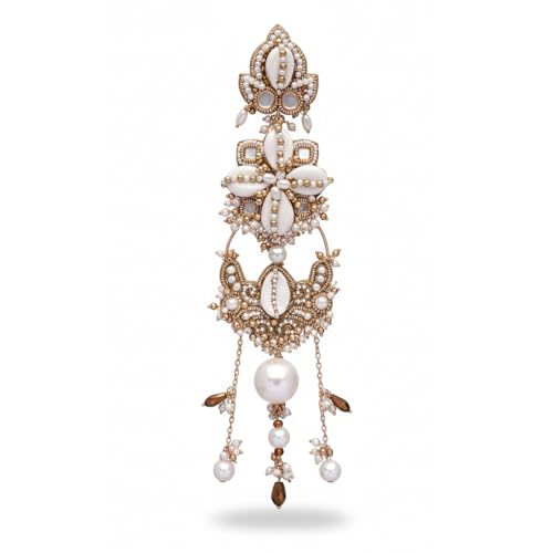 Image of SANJOYA BY EVERSTYLISH Embroidered Hair Accessory for Women | Mirror, Shell, Bead & Pearl Bridal Hairpiece | Ethnic Jewelry for Weddings & Festive Occasions