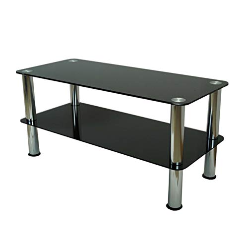 mountright Coffee Table - Small Glass Table - TV Stand with Silver Chrome Legs - Black Safety Glass Side Table with Rounded Edges