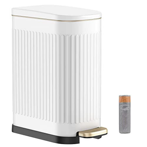 Image of BETHEBEST 10 Liter/ 2.6 Gallon Bathroom Trash Can with Lid,Slim Rectangular Trash Can with Removable Wastebasket for Bathroom,Bedroom,Office (White)