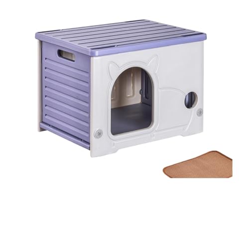 NDGBNIKG ペット用キャットハウス、小型犬用、組み立て済み、屋外、屋内、防水、防風、通気性、オールシーズン、ブランケット付き、組み立て簡単、野良猫用シェルター、冷却マット (猫用ベッドとマッチするマット,タロパープル)