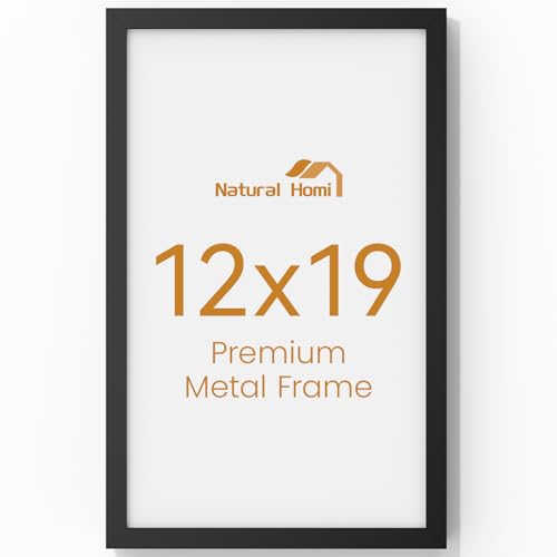 Image of 12x19 Aluminum Metal Picture Frame with Tempered Glass,Black Poster Frame 12 x 19 for Wall Gallery Photo Puzzles Artwork Frames 12 x 19 to Wall Mount Horizontal or Vertical