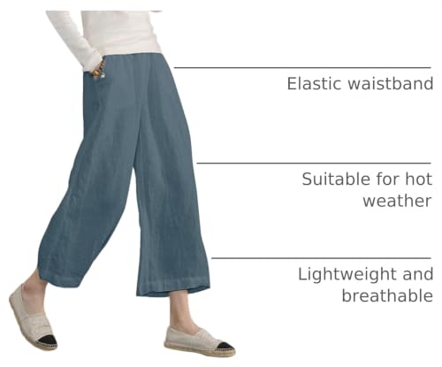 Image of ECUPPER Womens Cotton Cropped Pants Wide Leg Trousers | Casual, Plus Size, Elastic Waist, Capri, 100% Cotton, Loose Fit, High Rise Waist, Lounge Pants